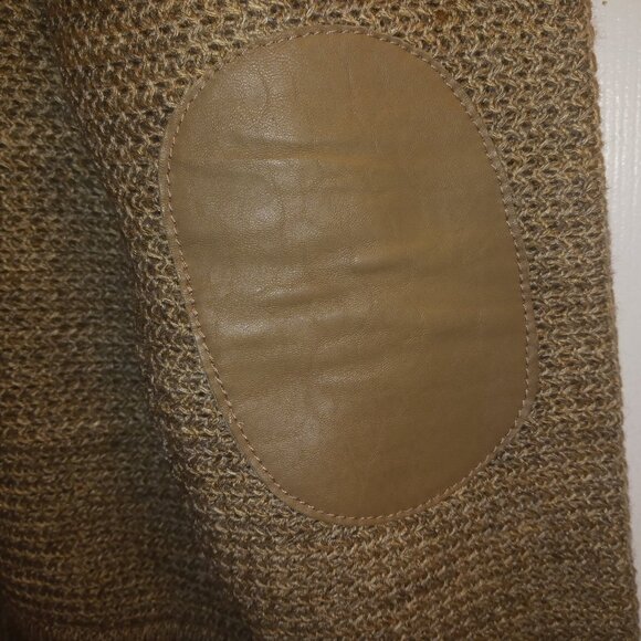 Vintage Saxony Leather & Wool Sweater Coogi Style Ivory & Tan Diamonds M - Picture 5 of 6